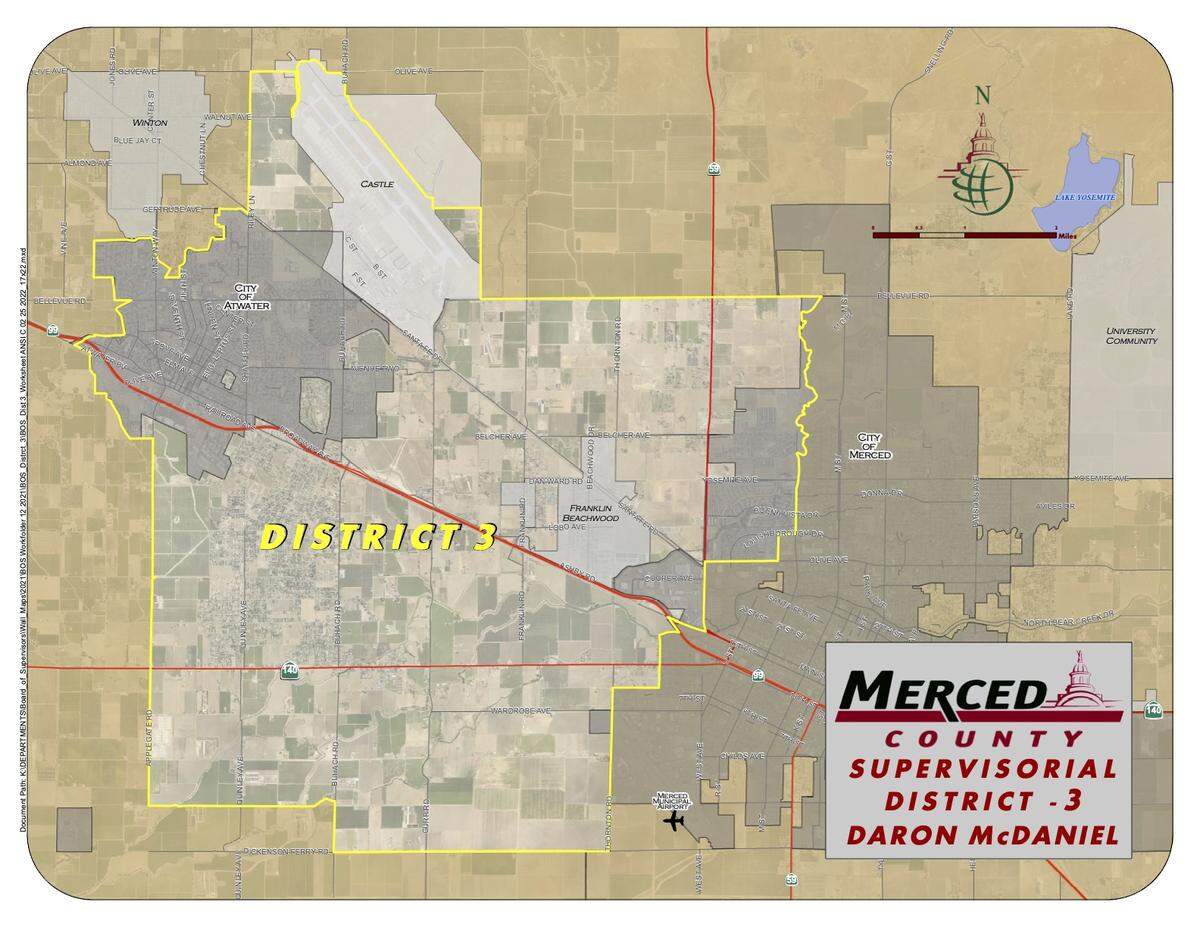 Map outlining Merced County’s District 3