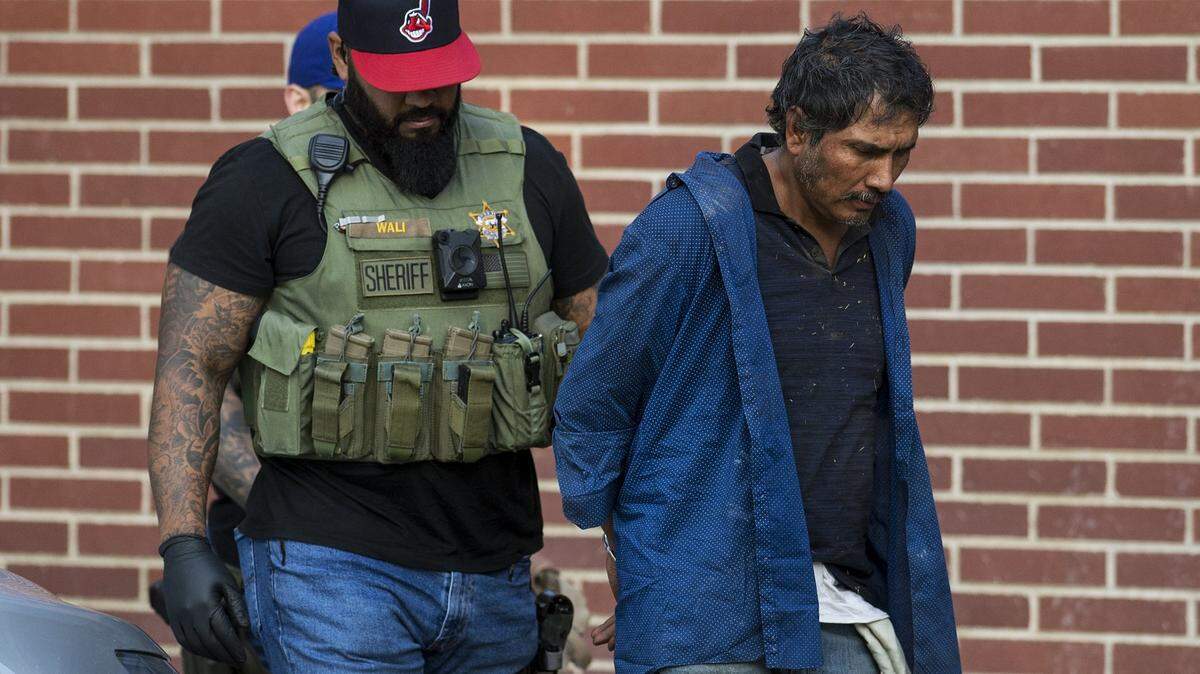 Deputies arrive at the Merced County Sheriff’s Office with shooting suspect Guadalupe Lopez-Herrera, 51, in Merced, Calif., on Thursday, Sept. 5, 2019. Lopez-Herrera was captured by law enforcement Thursday after allegedly shooting a Merced County Sheriff’s Deputy near Dos Palos on Sept. 4.
