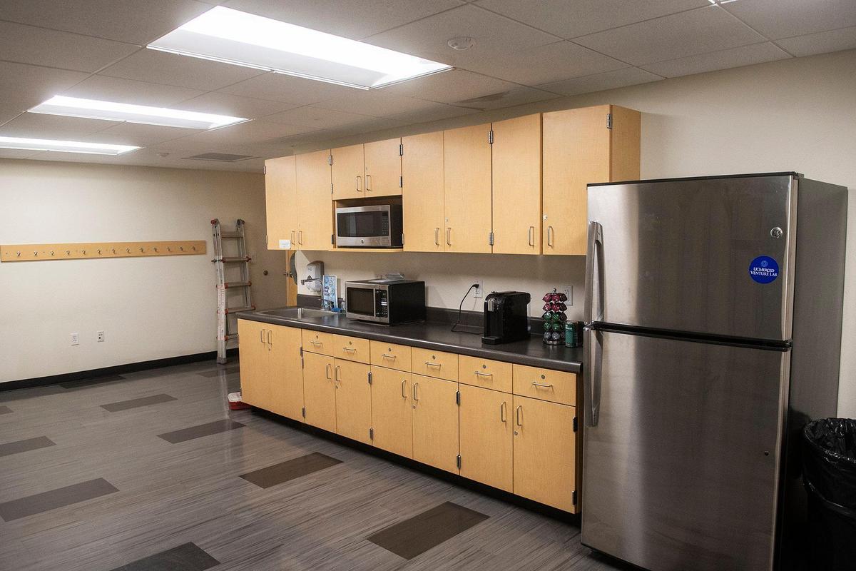 The break room inside the newest Merced Police Department substation located at 1735 M Street in Merced, Calif., on Monday, April 25, 2022. According to the Merced Police Chief Tom Cavallero, the facility, which was previously occupied by the University of California, Merced Venture Lab, will accommodate the department’s Investigations Unit, Gang Violence Suppression Unit, Disruptive Area Response Team and Code Enforcement as well as the departments’ community partners.