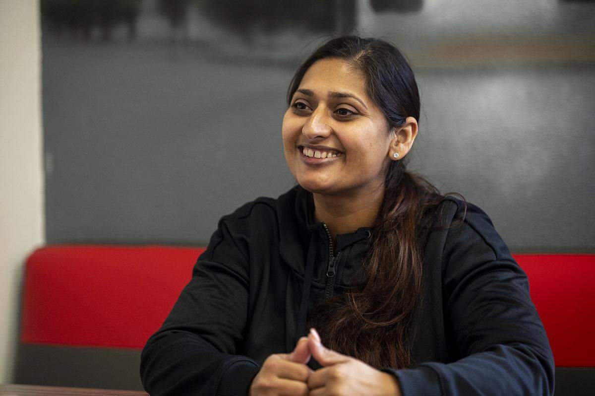 Inderjit Kaur, 32, speaks about the restaurant Masala Express which she co-owns with her husband Mandip Singh, 32, located at 560 W. Olive Avenue in Merced, Calif., on Thursday, Jan. 5, 2023.