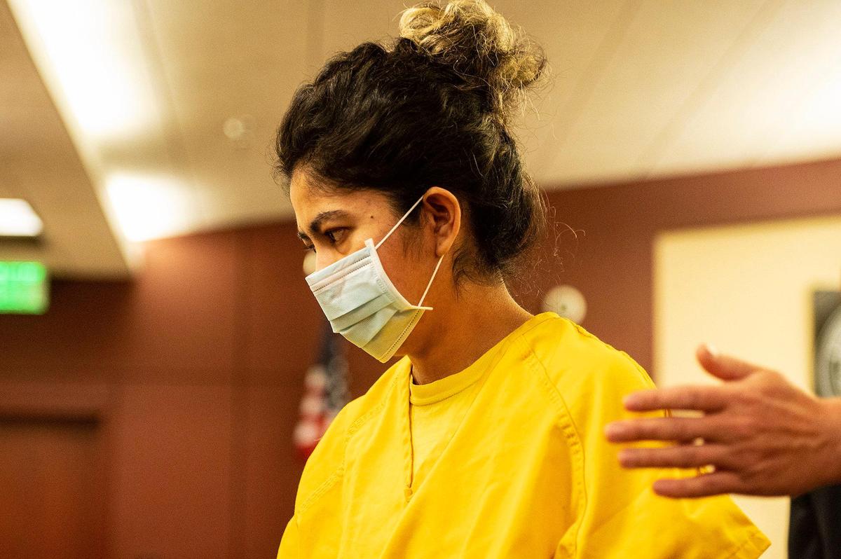 Patricia Ortiz, 30, of Le Grand, exits the courtroom after appearing before Judge Carol Ash during an arraignment hearing at the Merced County Superior Courthouse in Merced, Calif., on Tuesday, Feb. 22, 2022. Ortiz is accused of killing her three children after their bodies were discovered in their Le Grand apartment on Jan. 12, 2022.