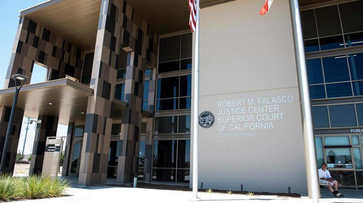 The Robert M. Falasco Justice Center courthouse is shown in this July 26, 2017, photo, in Los Banos, Calif. This location of the Merced Superior Court serves court proceedings for the west side of Merced County, Calif.