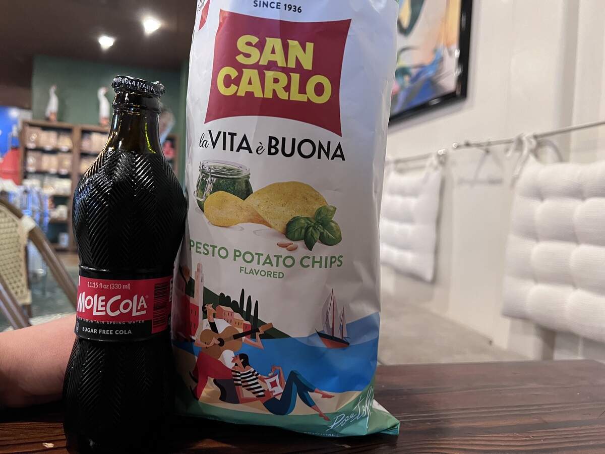 Soda and chips from The Goods Italian Market and Deli next door to Bella Luna restaurant in downtown Merced.
