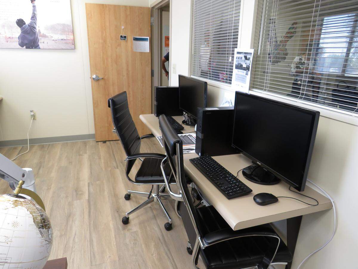 The Breaking Barriers building in Los Banos, California, features a computer lab, which allows probation clients to research jobs and build resumes.