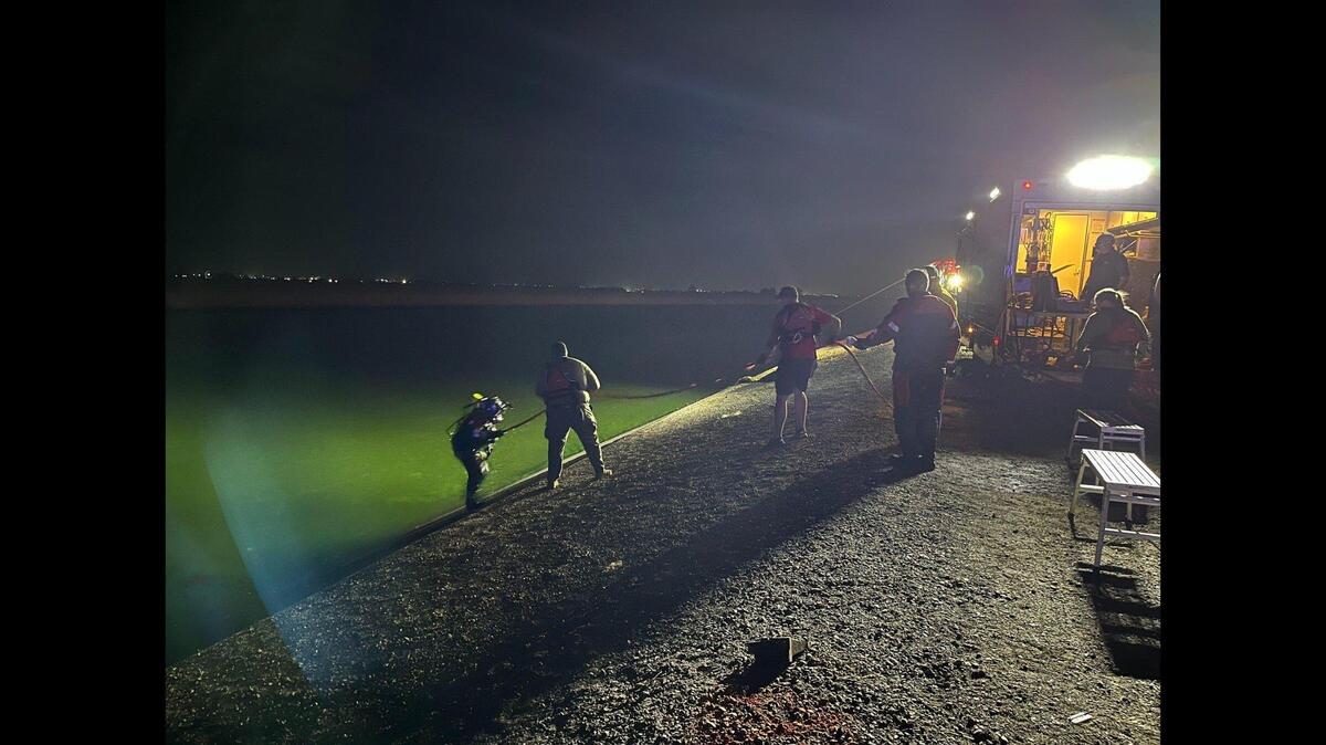 Authorities are investigating after a body was found inside a vehicle submerged in the California Aqueduct near Interstate 5 and Highway 152 in Merced County on Saturday, according to the Merced County Sheriff’s Office. Image courtesy of Merced County Sheriff’s Office.