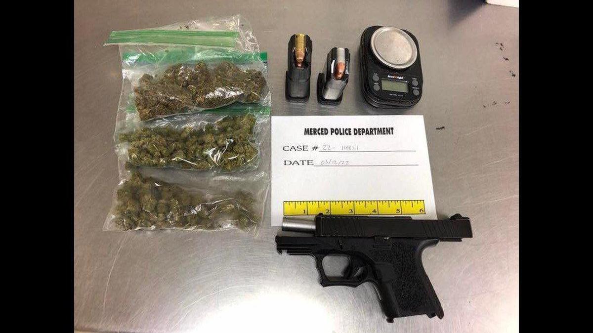 A 15-year-old was arrested on suspicion of weapon charges Saturday, March 12, 2022, after officers responded to a report of a fight at the Grove Apartments, according to the Merced Police Department. Police said on officer found the gun while searching the teen. Image courtesy of Merced Police Department.