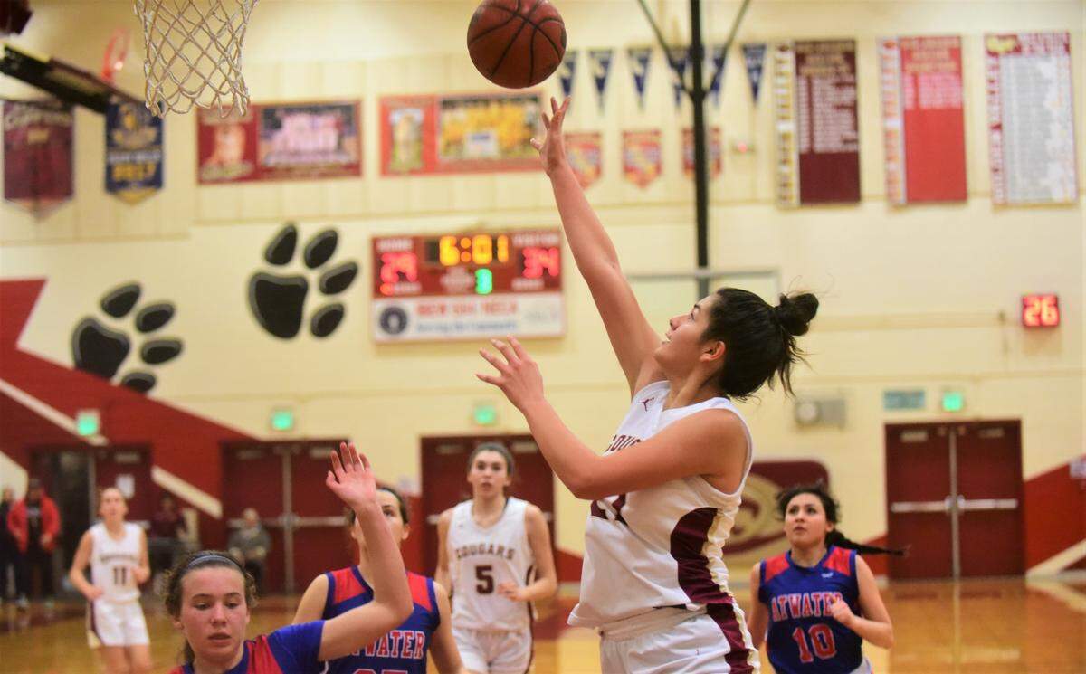 Golden Valley High School senior Amyra Navarrette goes up for a shot during a game against Atwater on Thursday, Jan. 5, 2022 at Cougar Arena at Golden Valley High School.