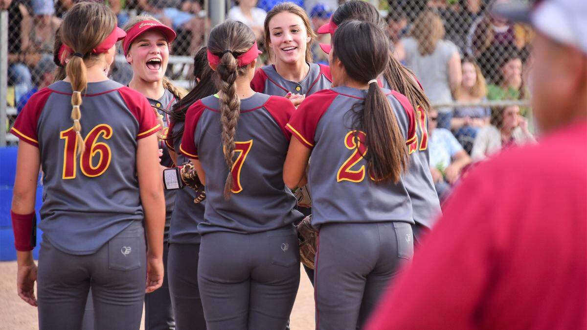 The Golden Valley High softball team, shown here after a win over Atwater, clinched a share of their first conference championship since 2005.