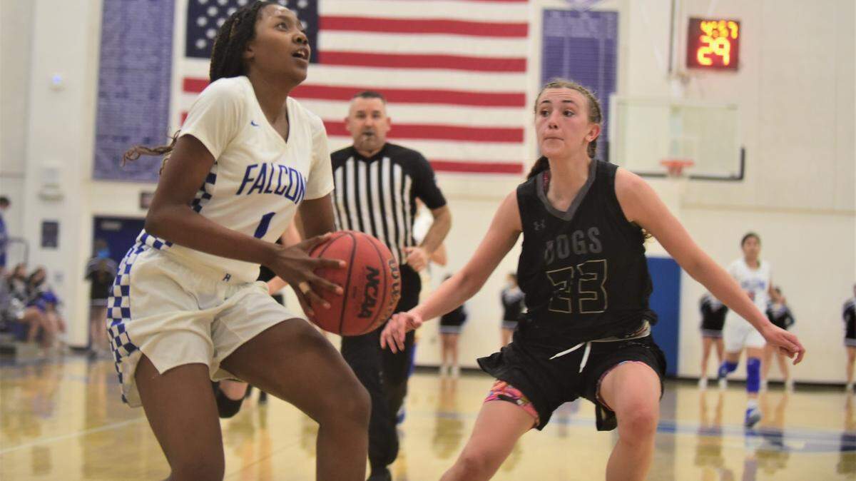 Atwater High senior Jordyn Allison (1) goes up for a shot during a playoff game against Tracy on Thursday, Feb. 17, 2022. Allison scored a game-high 26 points in a 71-52 win by Atwater.