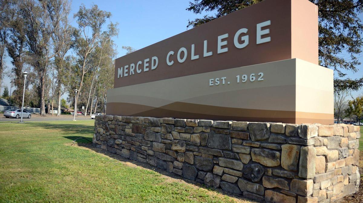 The sun shines on the Merced College sign at Yosemite Avenue and M Street in Merced on Wednesday, March 15, 2017.