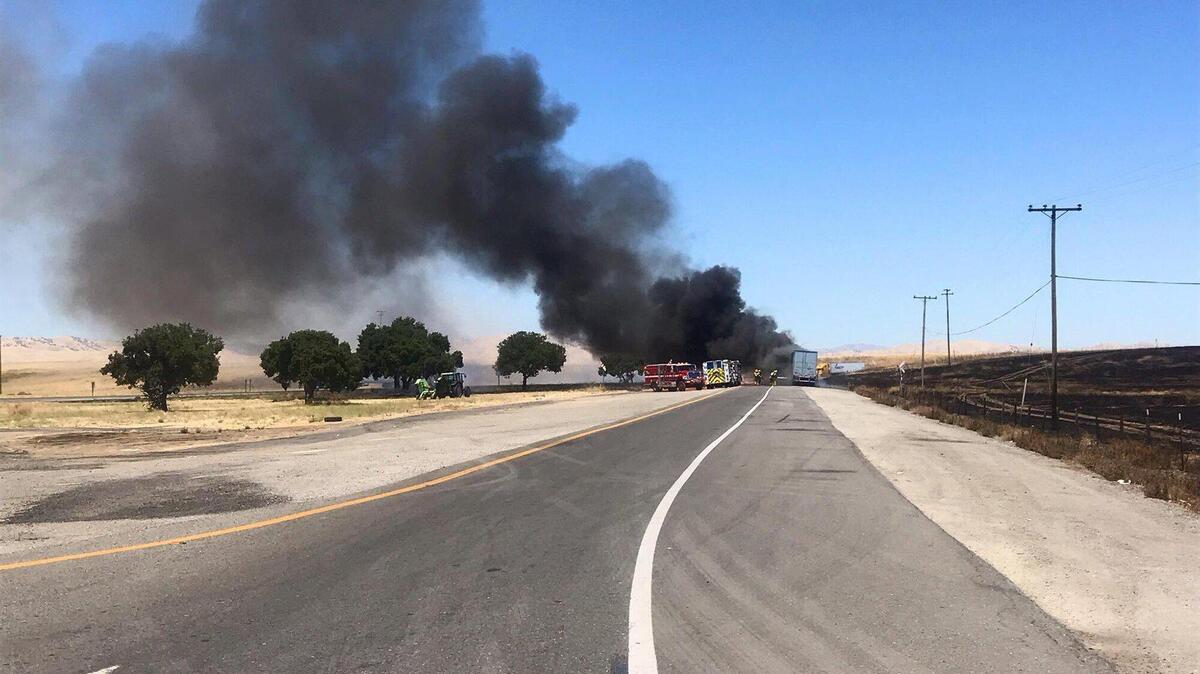 Big rig catches fire near I-5 west of Gustine CA | Merced Sun-Star