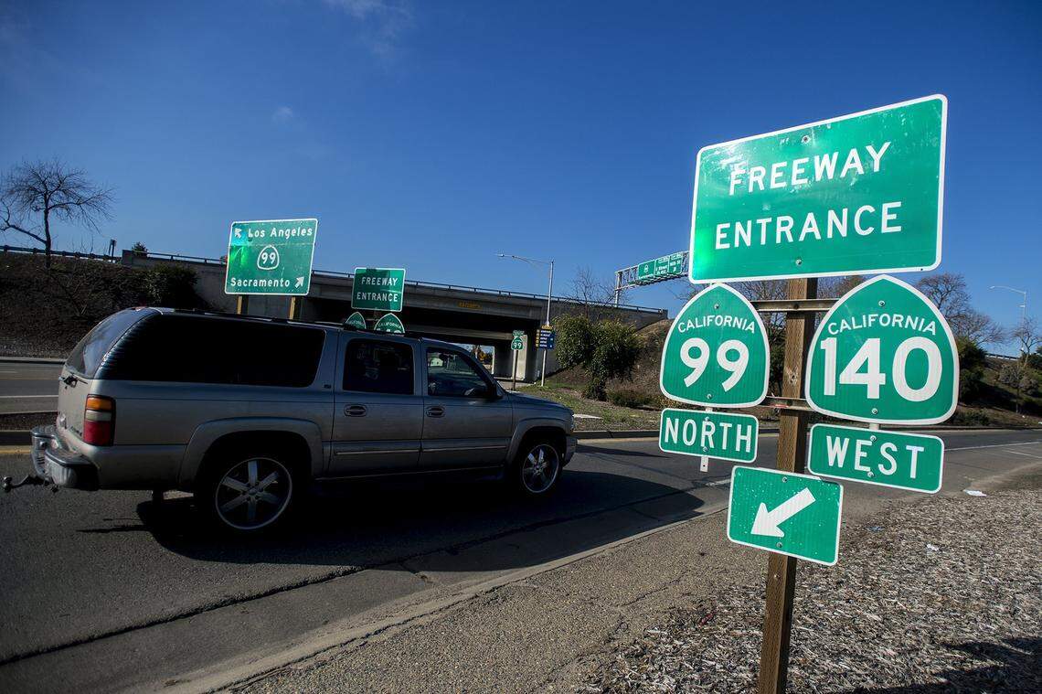 A motorist drives up the Highway 99 North on-ramp in Merced, Calif., on Friday, Feb. 22, 2019. Merced Sun-Star File Image.
