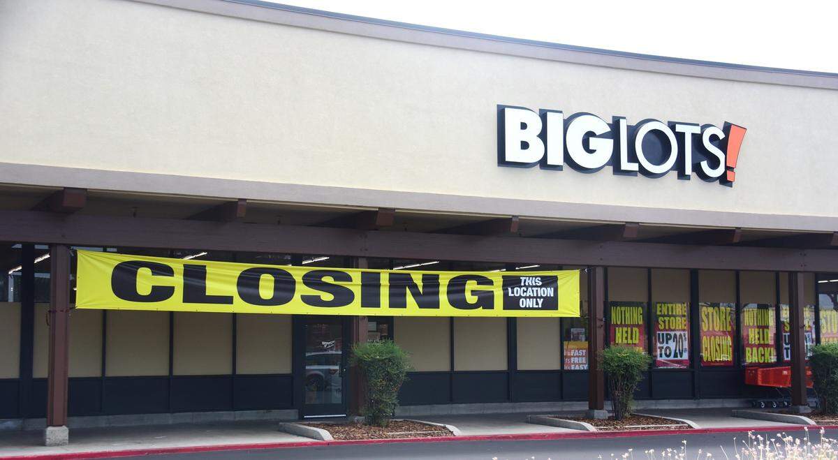 A large closing sign informs customers that the Big Lots location in Merced will be closing. Big Lots is closing 54 stores in California, including stores in Merced, Los Banos and Atwater.
