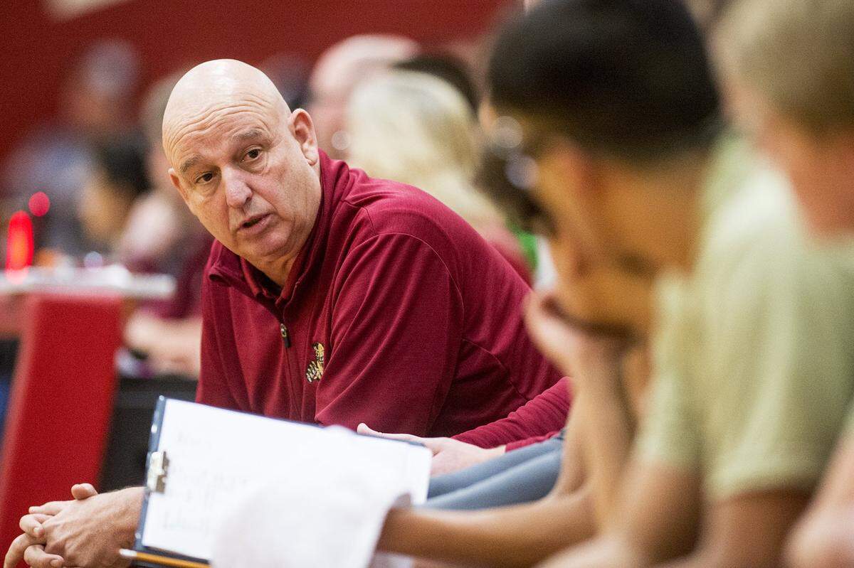 Golden Valley head coach Keith Hunter looks down his bench during a game against El Capitan at Golden Valley High School in Merced, Calif., on Wednesday, Jan. 23, 2019.