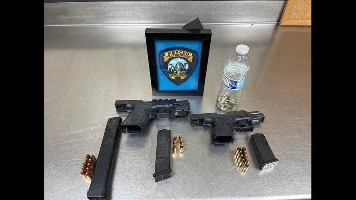 A 20-year-old man was arrested and booked into Merced County Jail Friday, after a traffic stop led to the discovery of two ghost guns, according to the Merced Police Department. Image courtesy of Merced Police Department.