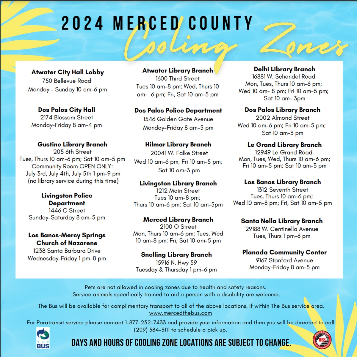 Cooling centers that are available in Merced County this summer 2024.