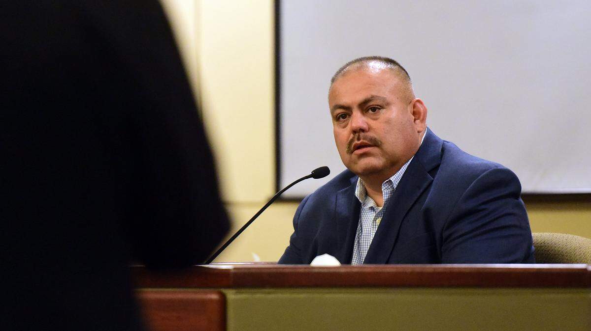 Merced County Supervisor Rodrigo Espinoza testifies on Thursday, Nov. 29, 2018, in his misdemeanor battery trial in Merced County Superior Court.