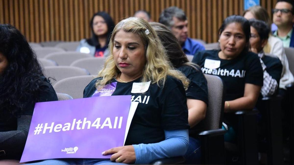 Dozens of people wearing T-shirts with the phrase #Health4All came to the meeting on Tuesday, April 25, 2017 to give testimony in hopes the board will vote to hold a study session to discuss developing a program for health coverage for undocumented. On Tuesday night Building Health Communities will be holding a community gathering for those interested in learning what officials at the organization have been doing to make health insurance accessible to those who don’t have coverage because of immigration status.