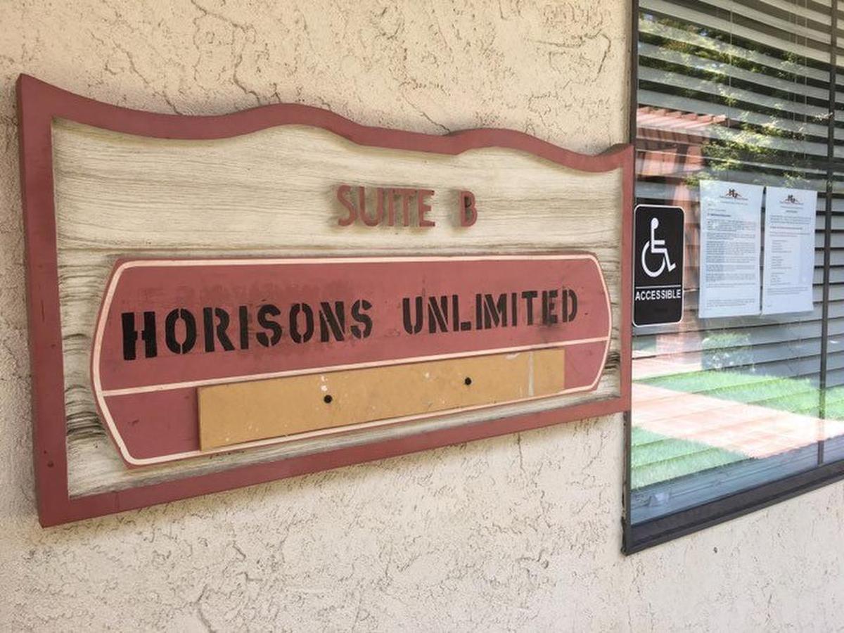 A sign of the now defunct health clinic, Horison Unlimited Healthcare, in Los Banos on Aug. 10, 2017.