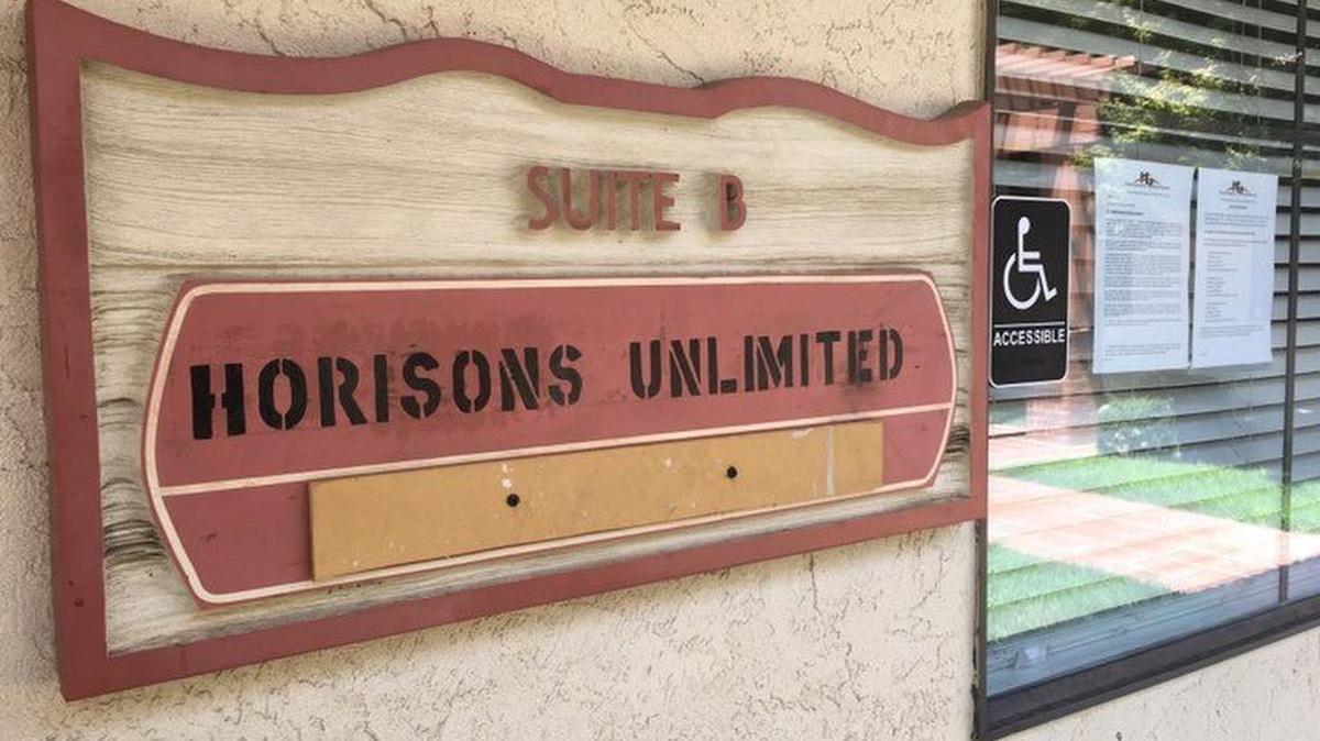A sign of the now defunct health clinic, Horison Unlimited Healthcare, in Los Banos on Aug. 10, 2017.