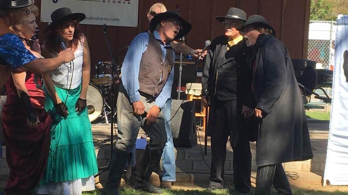 They Sierra Nevada Guns for Hire are, from left, Gavin Nimbaugh, Dottie Vasconselles, Kathy Burgess, Leslie Farrow, Robert Fenton, Bill Vasconselles and “Chef Bill.”