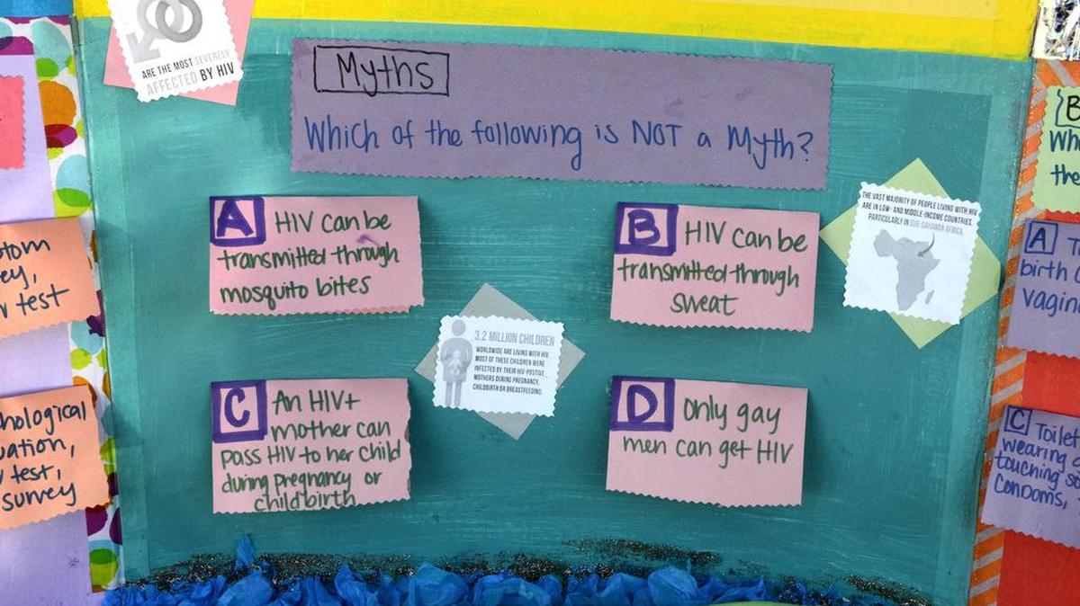 Health educators with Planned Parenthood Mar Monte clear up myths and misunderstandings regarding HIV/AIDS on Tuesday, Dec. 1, during a World AIDS Day fair at UC Merced.