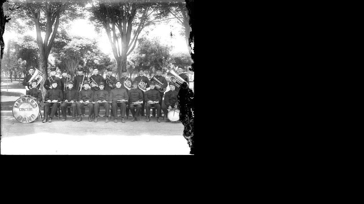 
Merced Concert Band in the Courthouse Park by Warren T. Hohenshell who was a photographer in Merced from 1905 to 1910.
