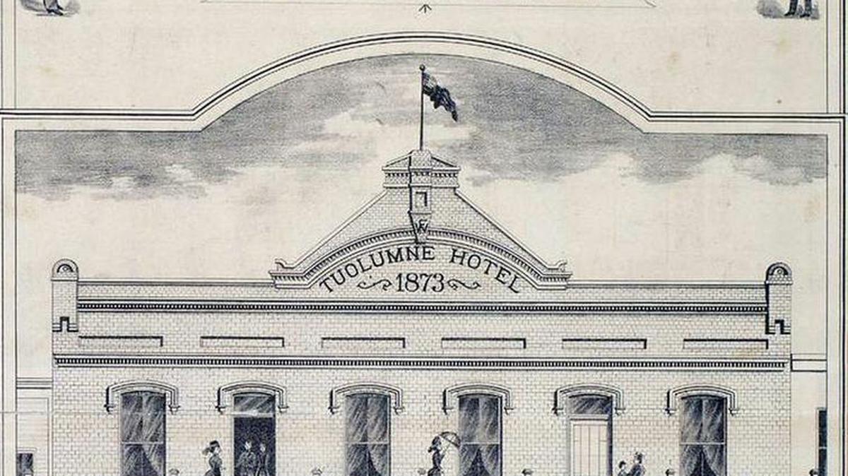 This is an artist’s rendering of the second Tuolumne Hotel as it appeared in the “History of Merced County” by Elliott and Moore in 1881. It was later renamed the Tacoma Hotel, then torn down in 1930.