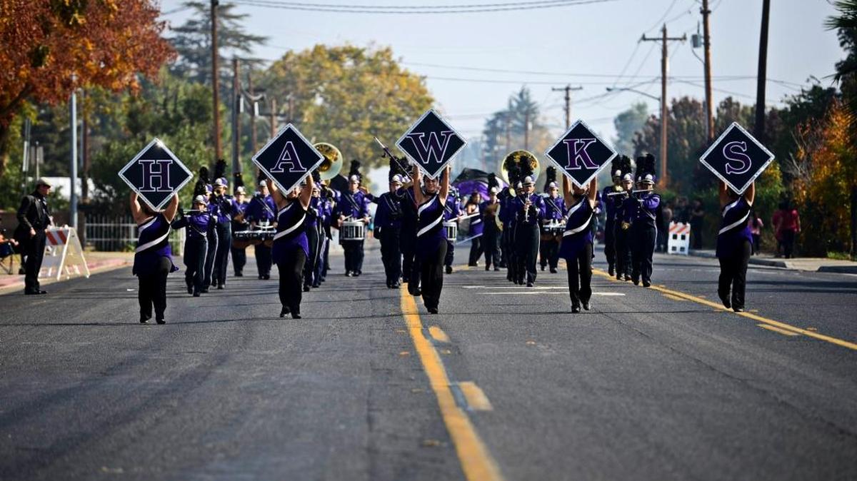The Mission Oak High School marching band performs on East Childs Avenue during the 55th annual Central California Band Review at Golden Valley High School in Merced in 2014. Though nearly 40 bands will compete in Saturday’s Western Band Association field show competition at Merced College, none are from Merced County.