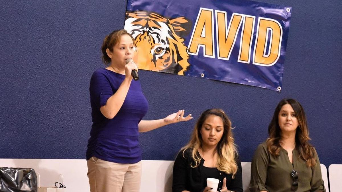 Diana Zuniga, a secretary at Cesar E. Chavez Middle School in Planada, explains why as a mother and school employee she would support allowing administrators to carry a gun on campus during a meeting on Wednesday, Sept. 28, 2016.