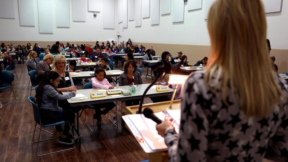 Students participate in the 2016 Merced County Elementary Spelling Bee at the Atwater Community Center on Tuesday.