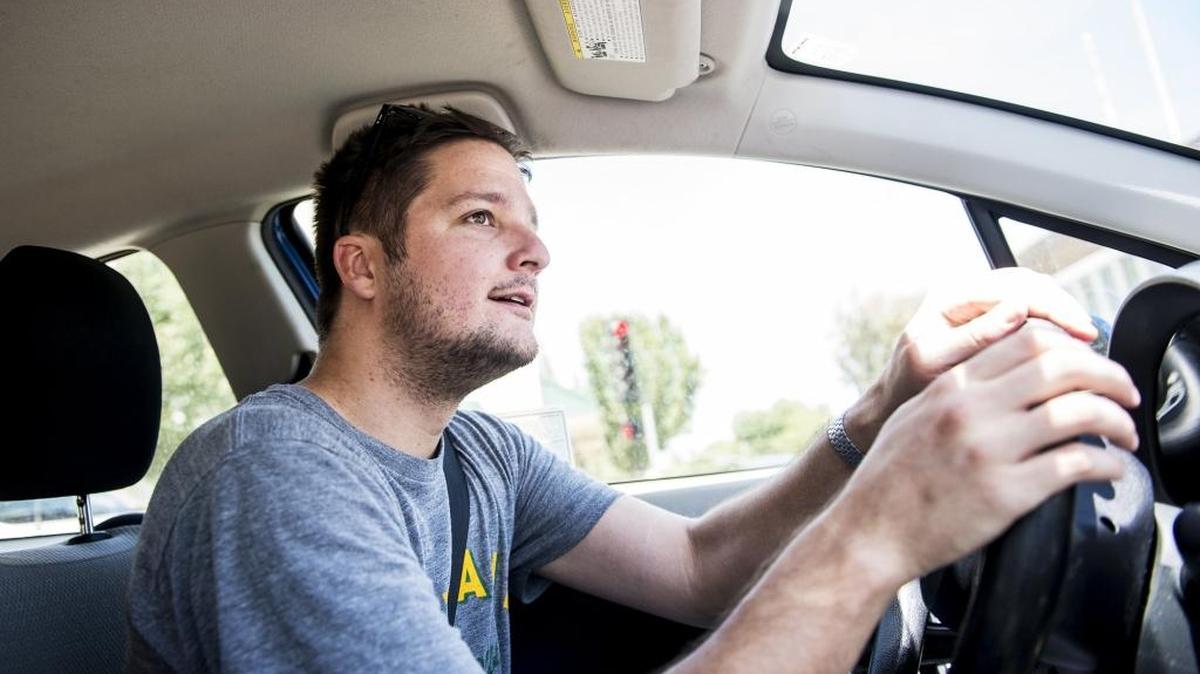 Mark Wild, 26, of Santa Cruz and a UC Merced student, drives his car Friday in Merced. Wild says he is not comfortable riding his bike around Merced and relies on his car to get around the city. “Merced is different,” Wild says. “I’m not comfortable enough with the drivers yet on the road. People drive really crazy here, and it makes me feel anxious and it feels more dangerous than other places where I’ve biked.” Seattle-based Walk Score gives Merced a walkability ranking of 41 out of 100.