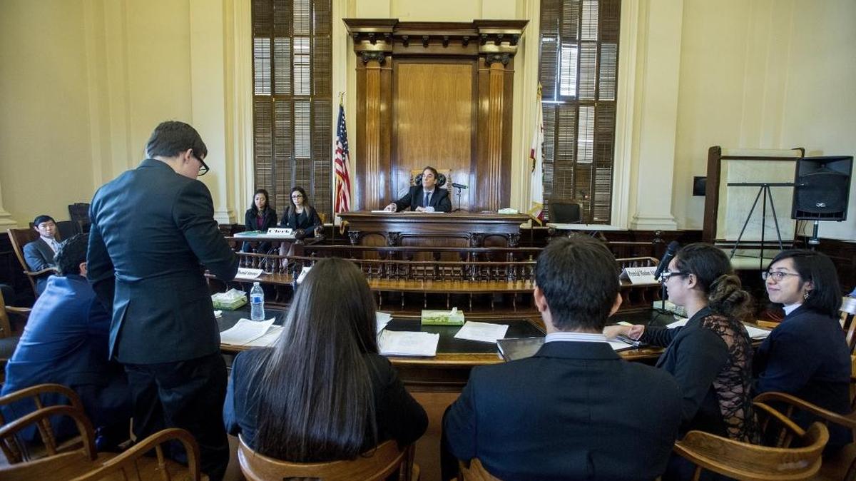 Merced County District Attorney Larry D. Morse II, center, listens during a mock trial between Dos Palos High students and Pacheco High students at the Merced County Courthouse Museum in Merced on Jan. 11. The Merced County Office of Education and the Merced County District Attorney’s Office hosted the county’s first mock trial at the historic building.