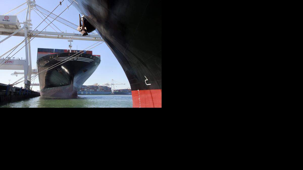 The mega-ship MSC Sola waits to be offloaded at the Ports of America at the Port of Oakland in Oakland on Feb. 25.
