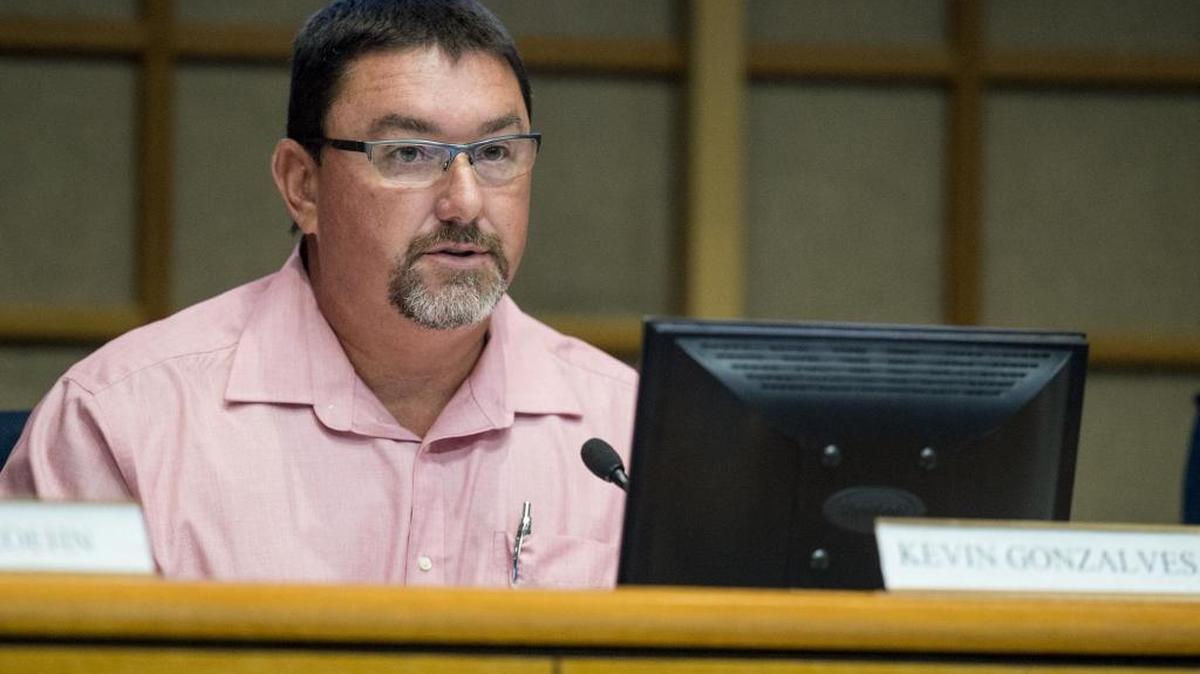 Kevin Gonzalves, Merced Irrigation District Division 4 Director, during a board of directors meeting in Merced, Calif., on Tuesday, Aug. 15, 2017. Gonzalves is accused of unauthorized water diversion from a waterway containing Merced Irrigation District water.