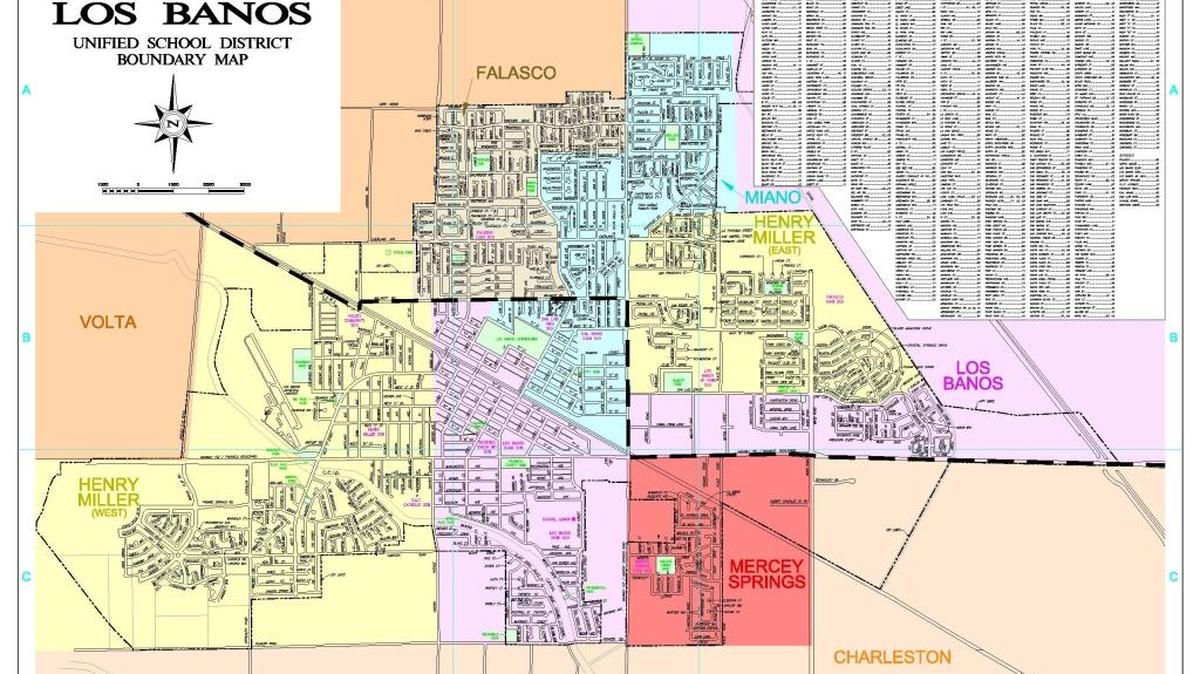 These are the Los Banos Unified School District’s current boundaries. The change approved by the LBUSD Board Thursday, Nov. 10, 2016, extends the Creekside Junior High and Los Banos High border (thick dotted line) north from Wilmott Avenue to Overland Avenue, between Mercey Springs Road and H Street. The change is effective as of the 2017-18 school year.