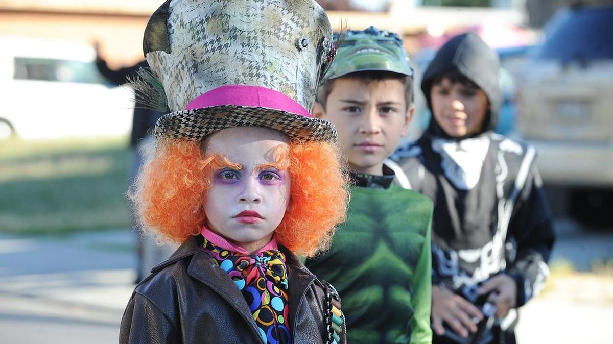 Miano Elementary School students Erick Baumbach, left, and Jesus Flores show off their costumes.