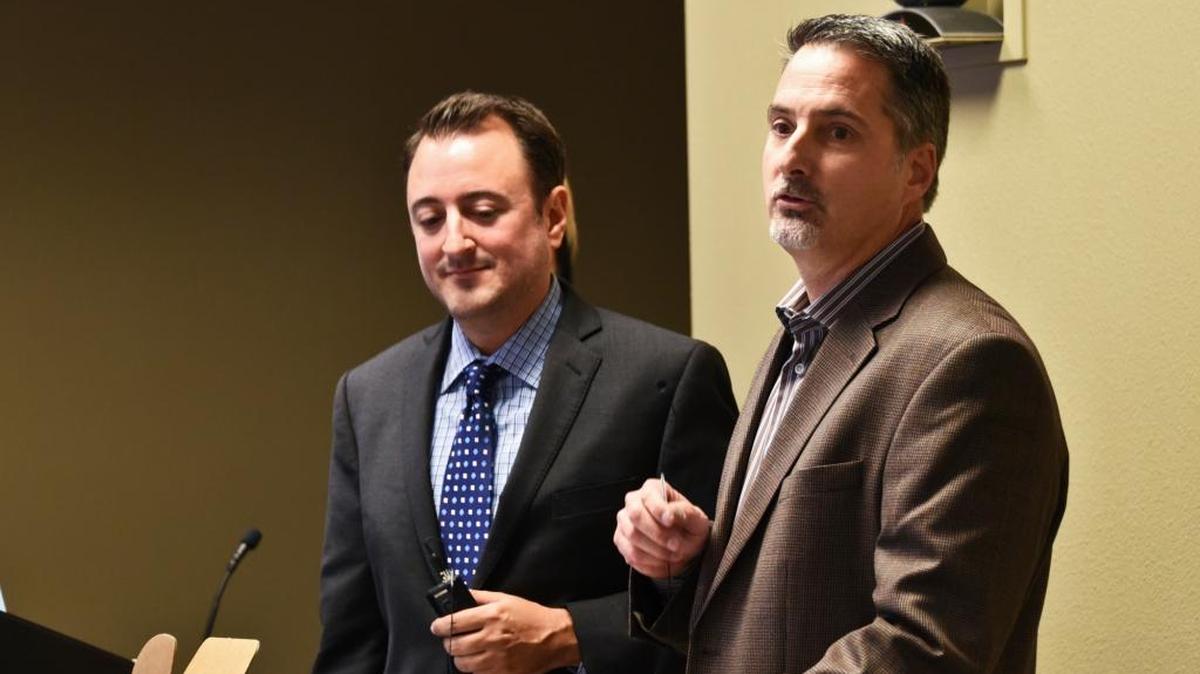 
David Bankson, president and CEO of Label Technology Inc. accepts the Excellence in Manufacturing award from Sun-Star editor Joseph Kieta.
