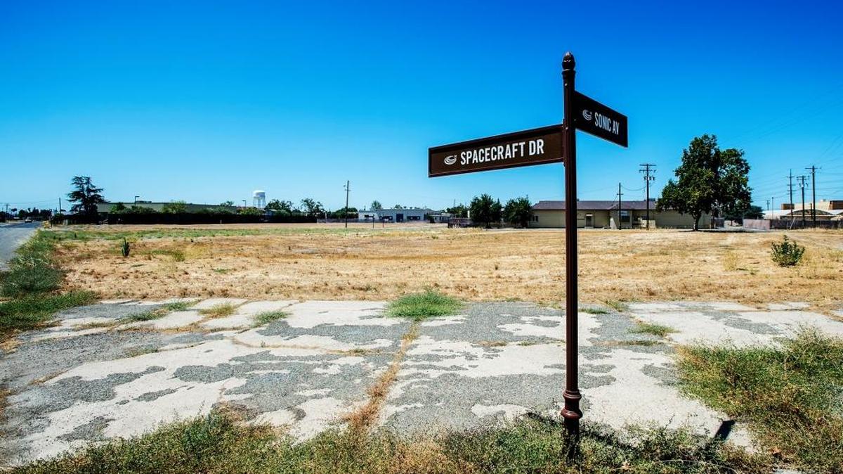 A triangle shaped lot located at the intersection of Spacecraft Drive and Sonic Avenue is one of the current lots available for lease at the former Castle Air Force Base in Atwater, Calif., Friday, July 24, 2015.