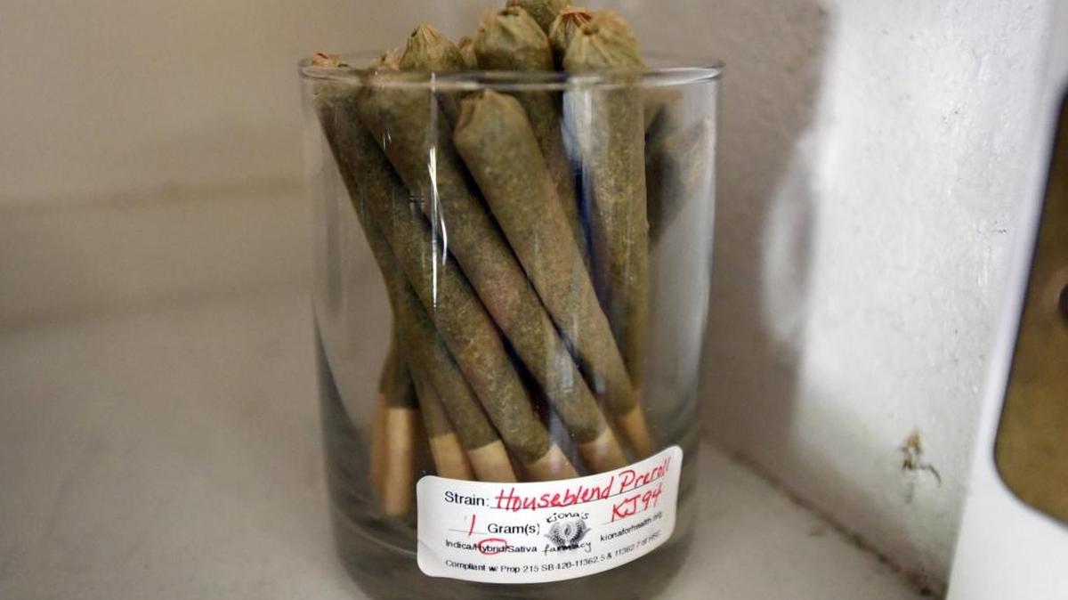 Medical marijuana marked “Houseblend Preroll” is found in the cabinets inside Kiona Farm’acy in Merced on March 8, 2016. The Merced City Council initially banned all sales and cultivation this year, but after several meetings and study sessions, the council made a recommendation for a new ordinance in April.