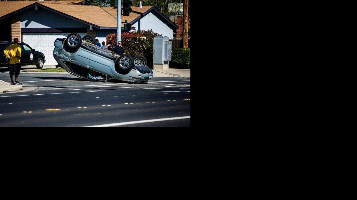 
A rollover crash occurred Friday morning at the intersection of G Street and West Donna Drive. One woman was injured. 
