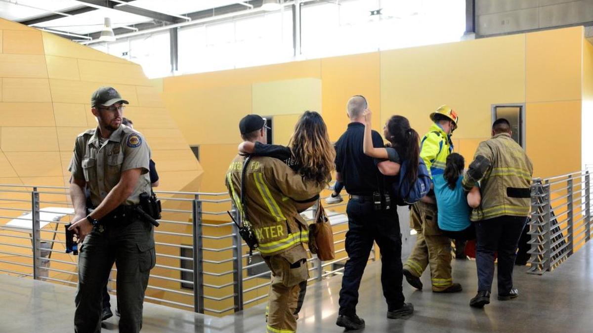 Firefighters, paramedics and law enforcement personnel practice evacuating patients at UC Merced during a countywide, multi-agency violent incident training coordinated by Merced County Office of Emergency Services on Saturday, May 21, 2016.