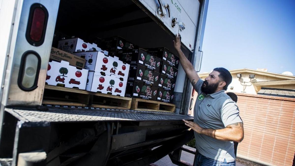 
Ag Link lead driver Francisco Ramirez, 38, of Livingston delivers fresh bell peppers and tomatoes from Live Oak Farms in Le Grand to Merced High School on Wednesday. Ag Link connects farmers and producers with school food service programs to provide fresh local produce.
