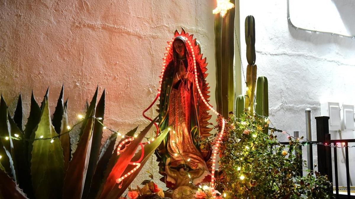 Sacred Heart Catholic Church in Merced is decorated to celebrate the Feast of the Virgin of Guadalupe on Monday.
