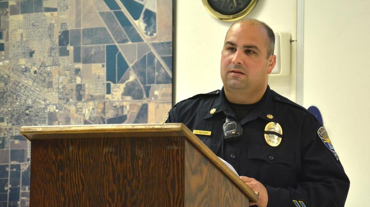 Los Banos Police Department Commander Jason Hedden leads a community input meeting on proposed changes to the animal control ordinances on Monday at the Los Banos Police Annex.