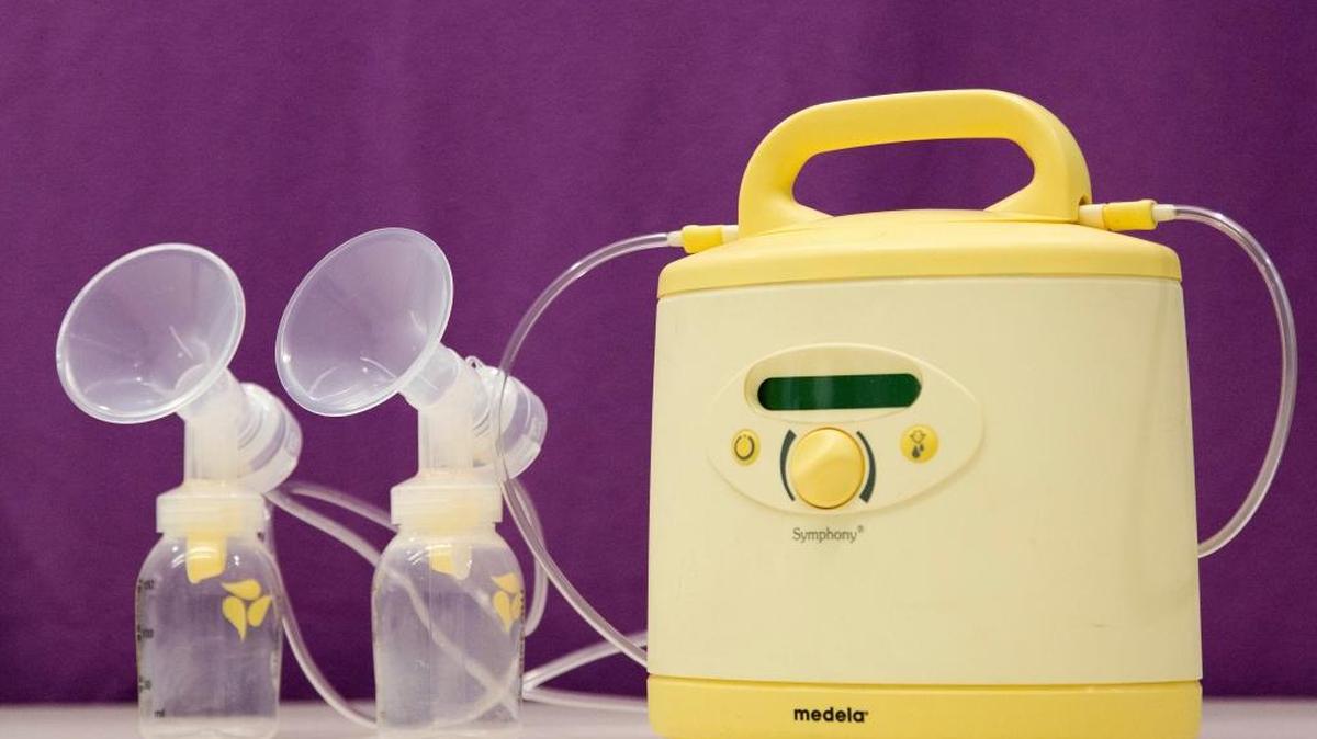 This Tuesday, June 7, 2016, photo shows the Medela Symphony breast pump, in New York. A growing number of startups want to make the breast pump more mother-friendly, using soft silicone parts or keeping their noise level down to make it easier for them to work and pump simultaneously. (AP Photo/Mark Lennihan)
