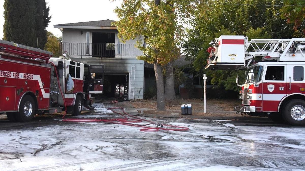 An unoccupied home that was for sale on Iroquois Street in Merced was heavily damaged in a fire the morning of Thursday, Oct. 13, 2016.