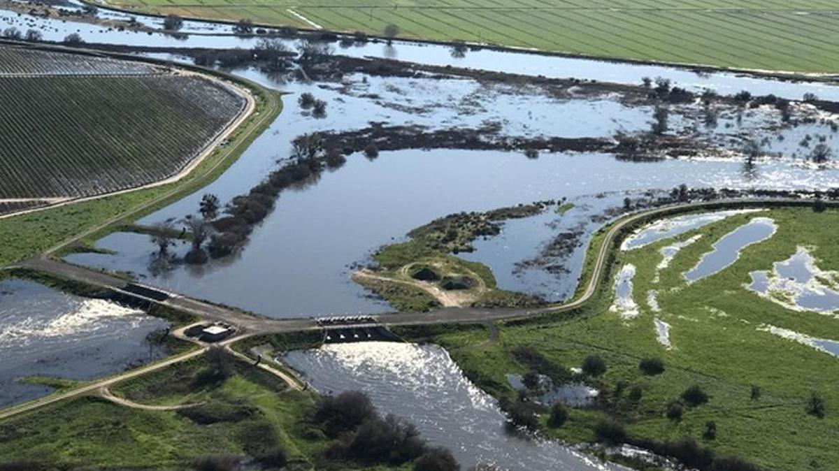Floodwaters in Merced County are seen during an aerial tour by Rep. Jim Costa on Friday.