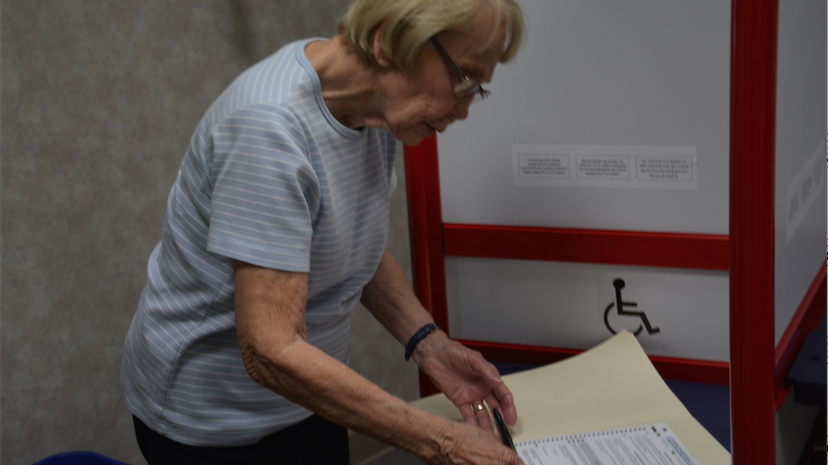 Los Banos resident June Sloan votes in the special election Tuesday, Aug. 23, 2016, at City Hall.