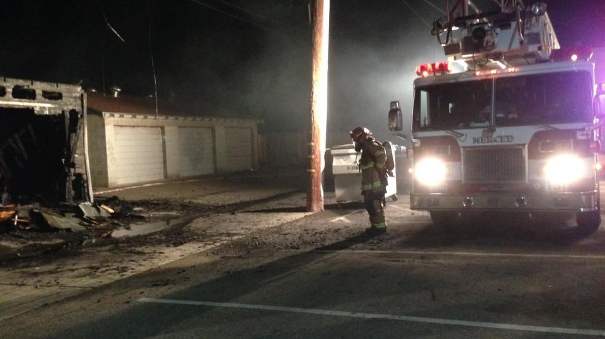 Merced firefighters respond to a blaze that destroyed a vacant home near downtown Merced, Calif., on Sunday, Aug. 28, 2016. The fire is the latest in a string of residential blazes in the Merced area.